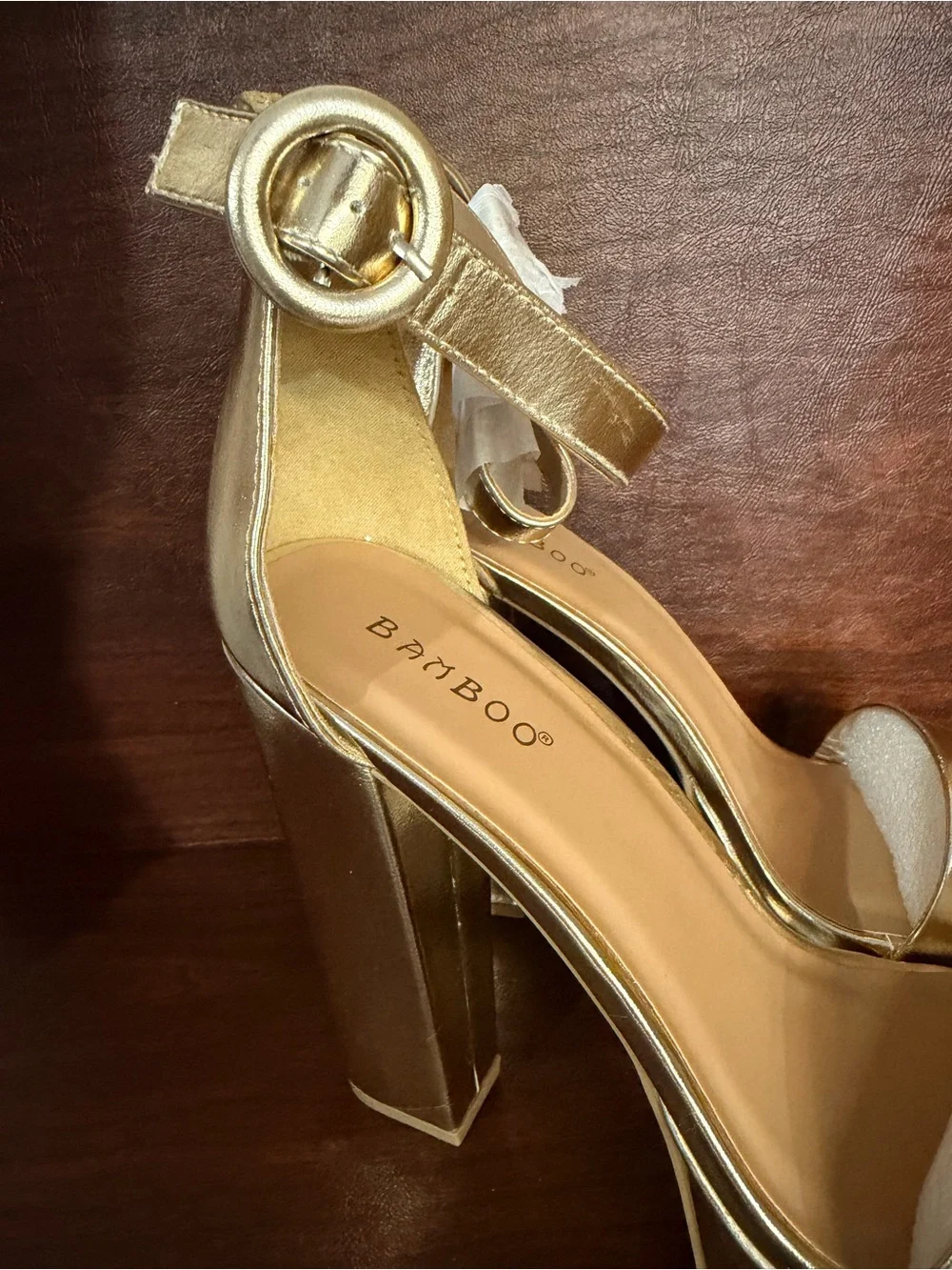 BAMBOO Metallic Gold Platform Block Heel Sandals 7.5